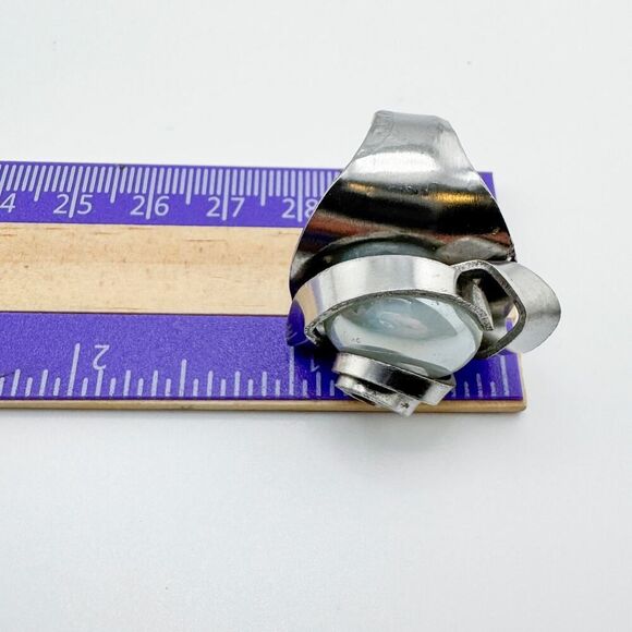 Vintage Swirl Fork Ring Iridescent Stone Handmade Unique Artisan Statement - Picture 10 of 10